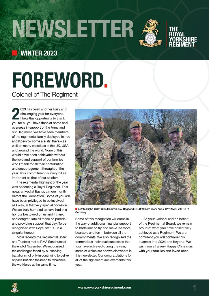 Winter Newsletter 2023 – The Royal Yorkshire Regiment